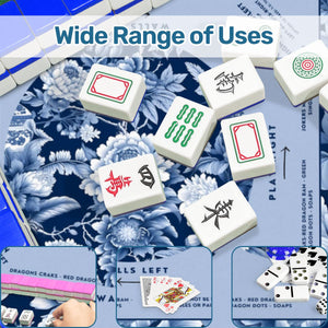Blue Floral Mahjong Mat 31.5 x 31.5 - Durable Surface for Enthusiastic
