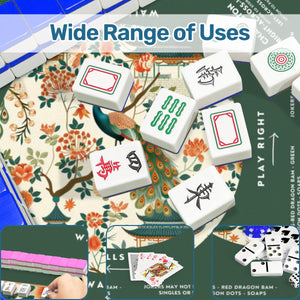 Green Peacock Design Mahjong Mat, Size 31.5 x 31.5  inches