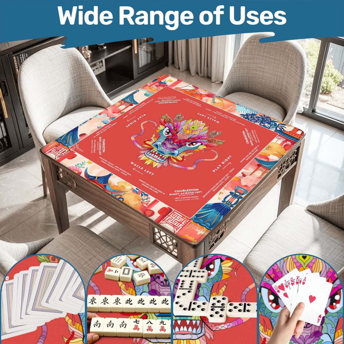 Red Dragon Mahjong Mat with Storage Case | Bold Festival Design