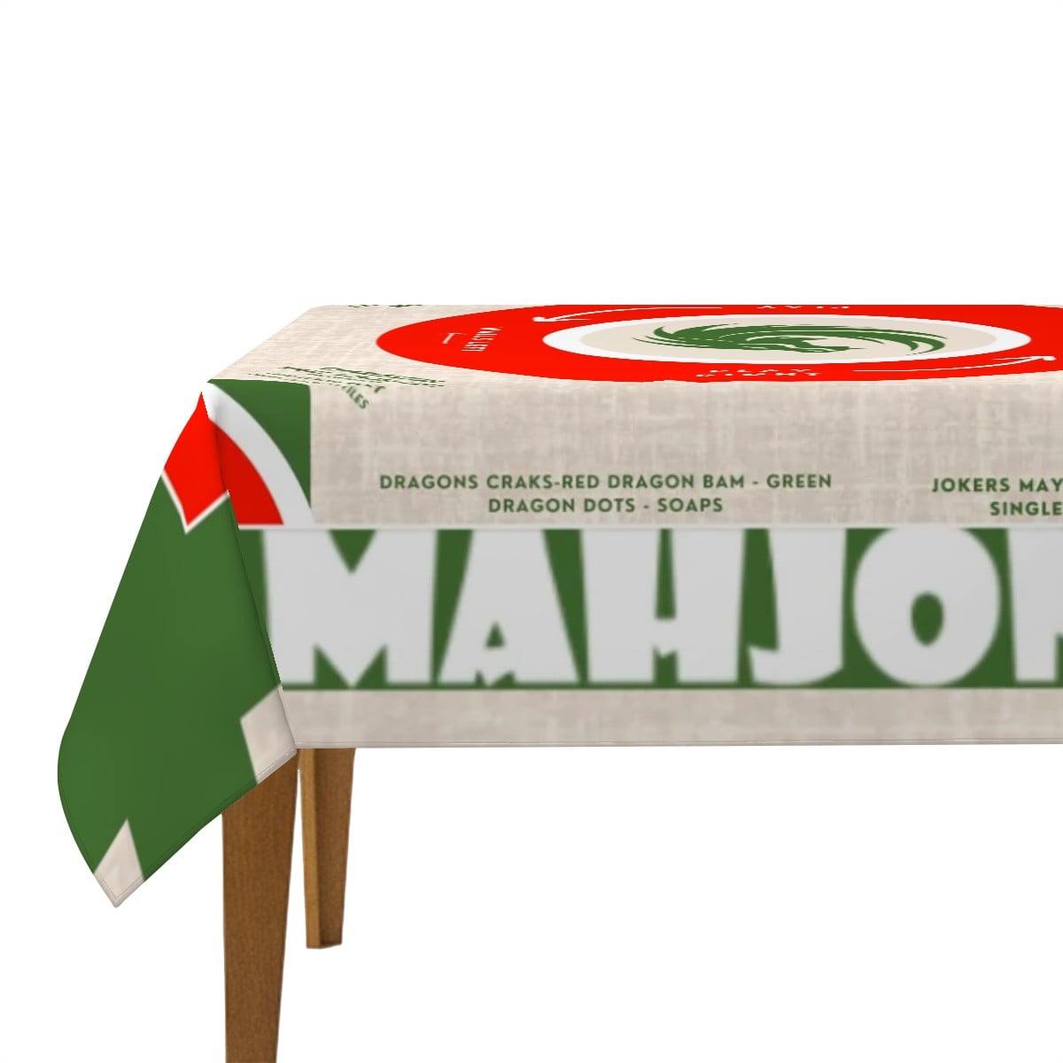 Mahjong Statement Tablecloth | Red, Green & White Graphic Design