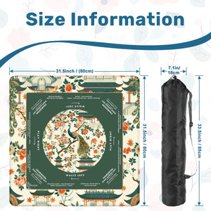 Green Peacock Design Mahjong Mat, Size 31.5 x 31.5  inches