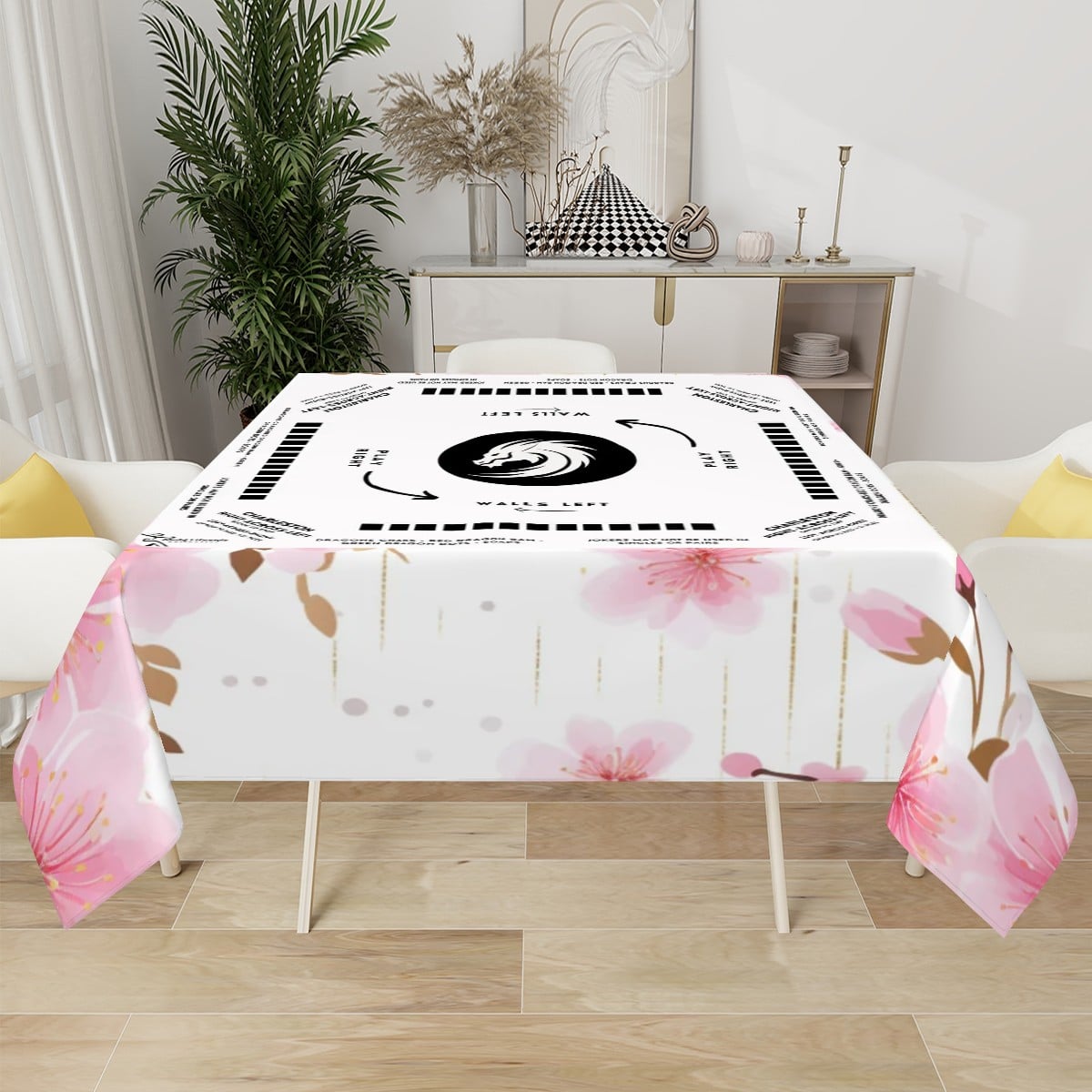 Floral Mahjong Tablecloth – 60 Inch | Soft Blossom Design
