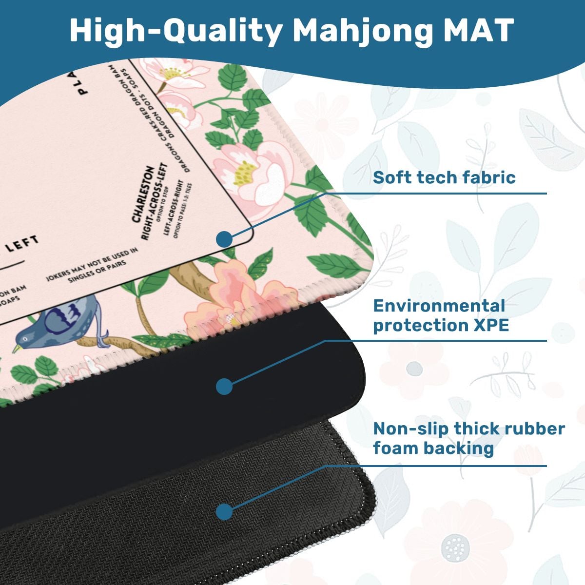 Blue Bird Mahjong Mat with Storage Case
