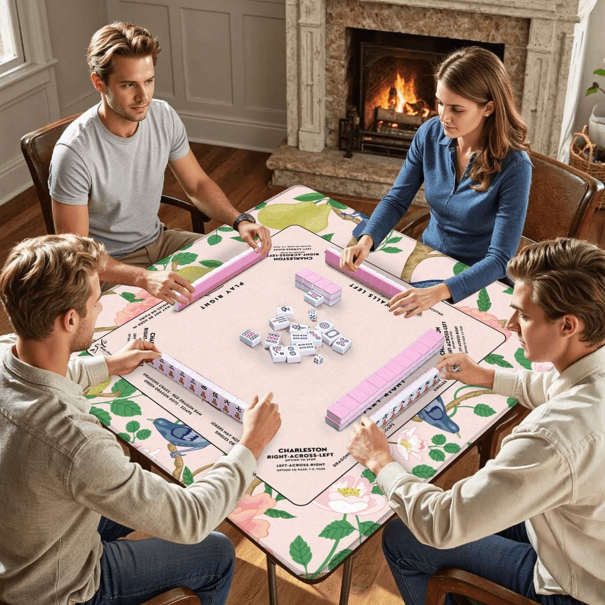 Blue Bird Mahjong Mat with Storage Case