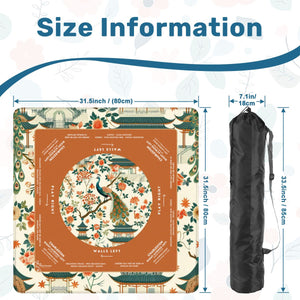 White Orange Peacock Design Mahjong Mat 31.5 x 31.5 - For Enhanced Game Nights