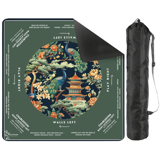 Green Peacock Mahjong Mat 31.5 x 31.5 - Smooth Surface for Great Game Nights