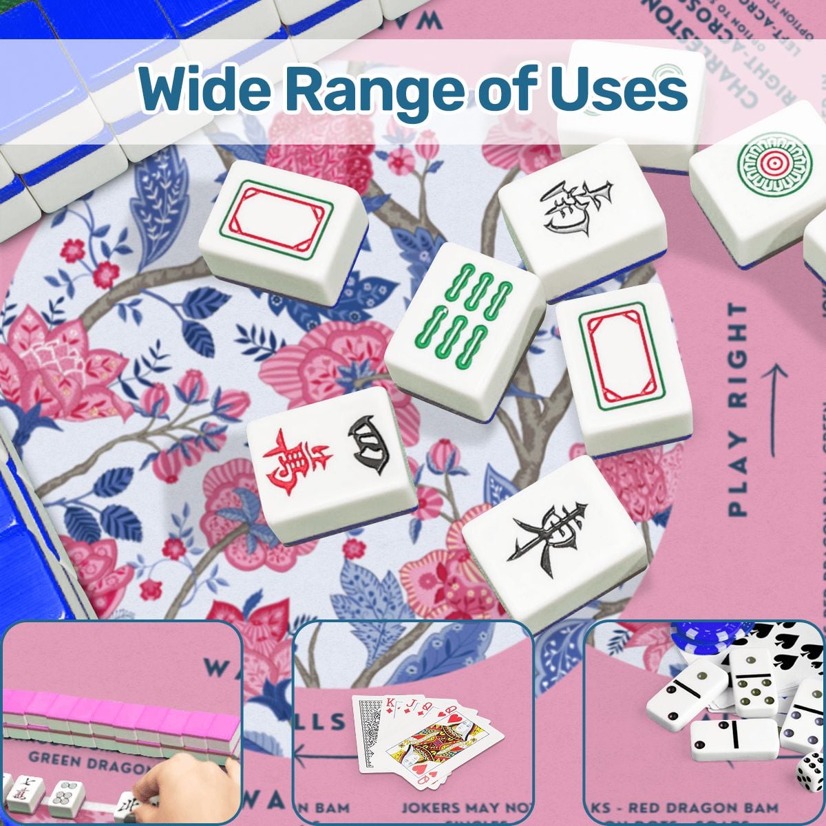 Pink Floral Mahjong Mat with Storage Case