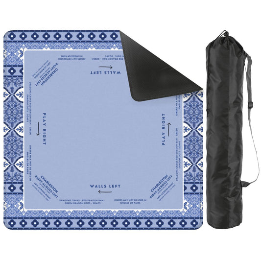 Blue Floral Mahjong Mat 30x30 - Durable Surface for Game Night Enthusiasts
