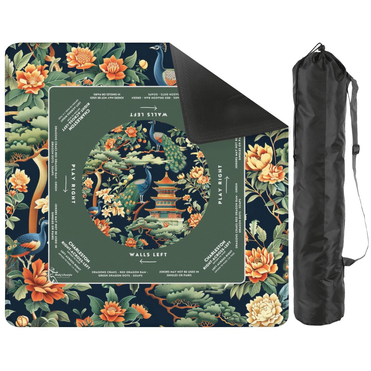 Green Peacock Mahjong Mat 30x30 - Durable Surface for Great Game Nights