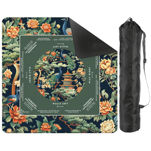 Green Peacock Mahjong Mat 30x30 - Durable Surface for Great Game Nights