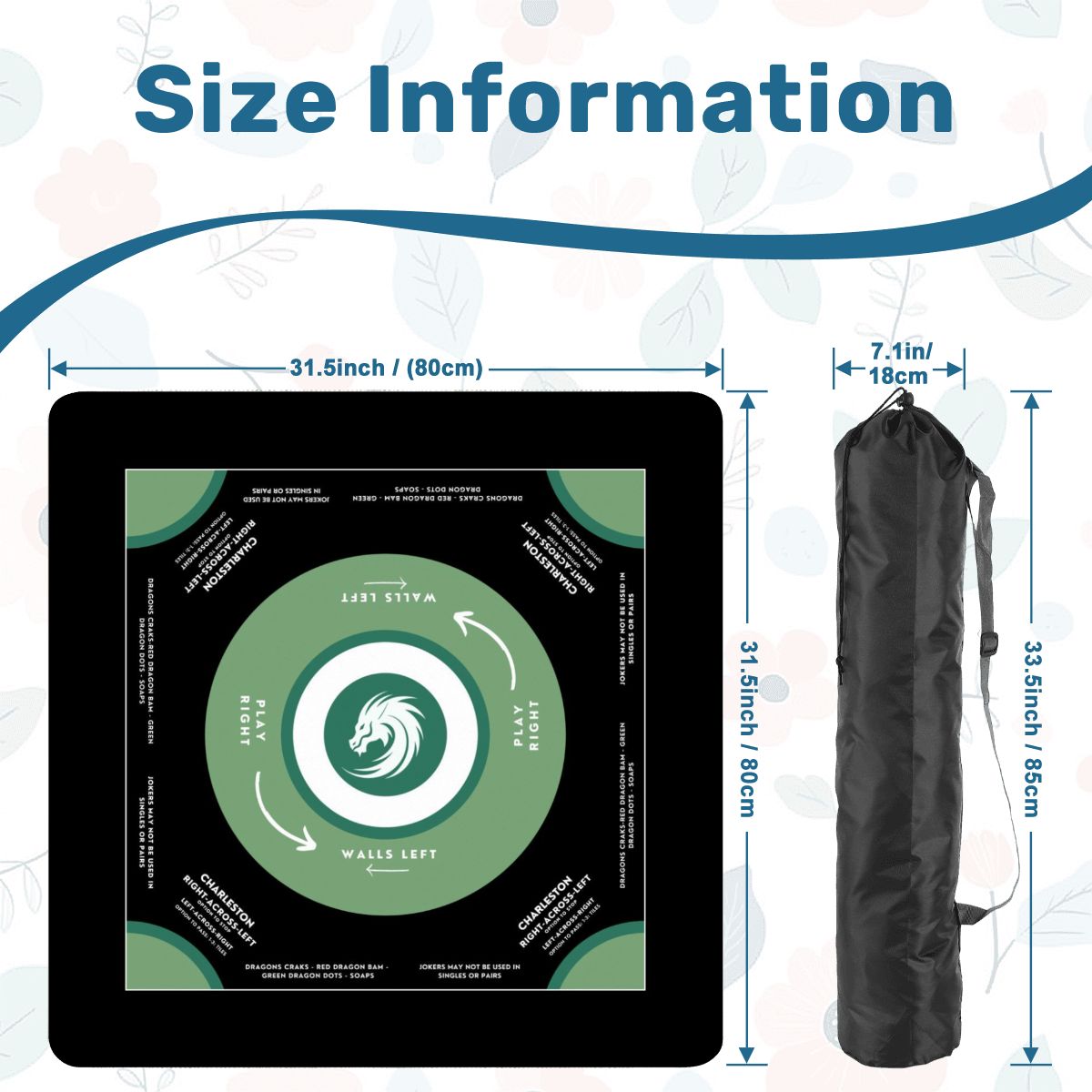 Black and Green Mahjong Mat 31.5 x 31.5 - For Mahjong Enthusiasts