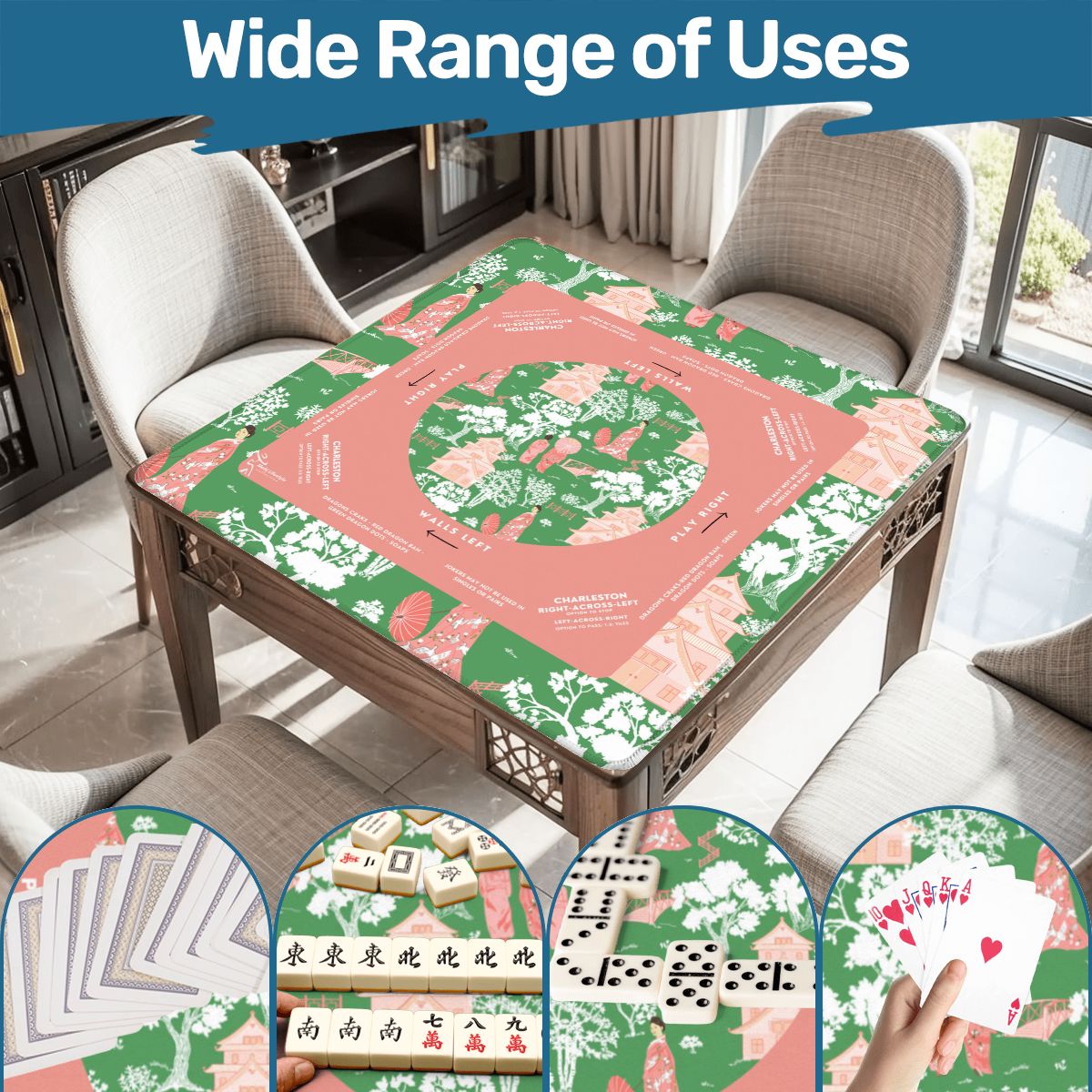 Pink and Green Mahjong Mat 31.5 x 31.5 - For Great Game Night Experience