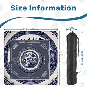 Chinoiserie Mahjong Mat with Storage Case | Classic Blue & White Table Mat