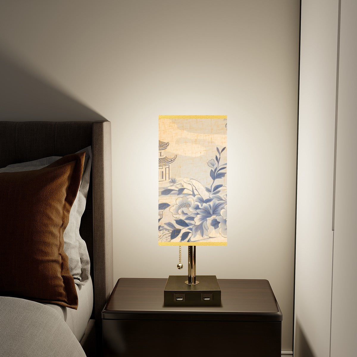 Square Table Lamp with USB Port Gold Trim