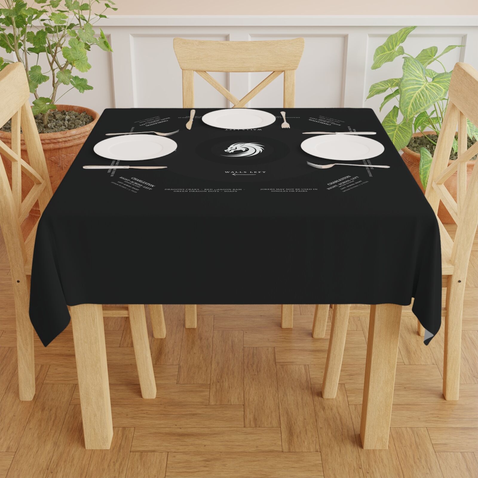Black on Black Mahjong Game Tablecloth-easy-to-follow mah-jong tablecloth