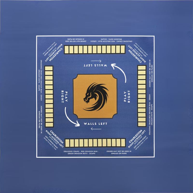 Blue/Gold Mahjong Tablecloth-easy-to-follow mah-jong tablecloth