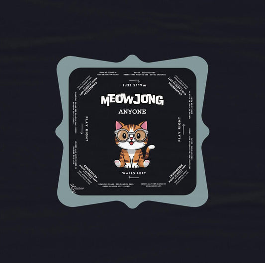 Cute Kitten Blue Rim Mahjong Tablecloth with Instructions - Perfect for Mahjong Lovers