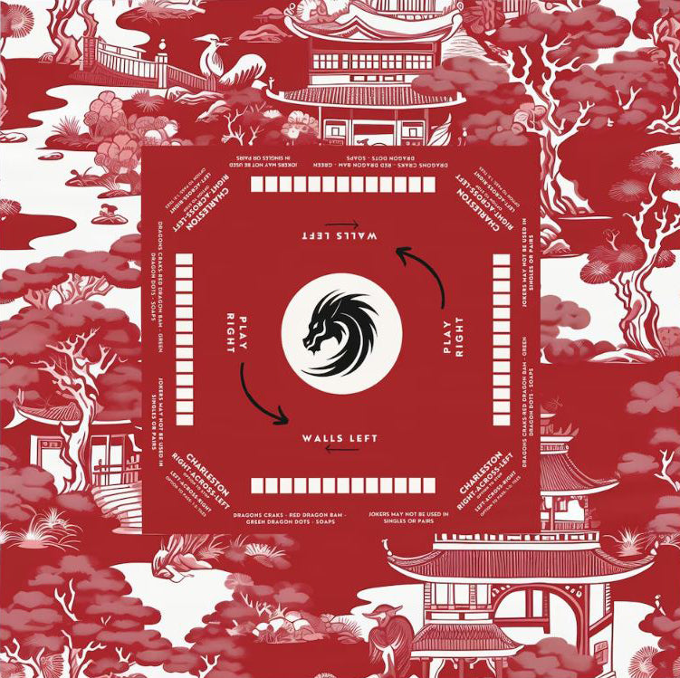 Dark Red Mahjong, Chinoiserie Design, Chinoiserie Style Tablecloth, size 55.1" by 55.1", Mahjong Chinoiserie tabletop with instructions