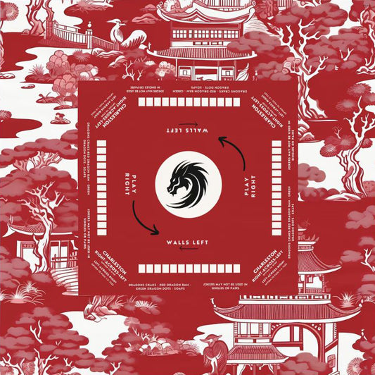 Dark Red Mahjong, Chinoiserie Design, Chinoiserie Style Tablecloth, size 55.1" by 55.1", Mahjong Chinoiserie tabletop with instructions