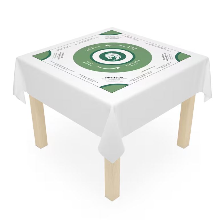 Elegant White and Green Mahjong Tablecloth - Perfect for Game Nights