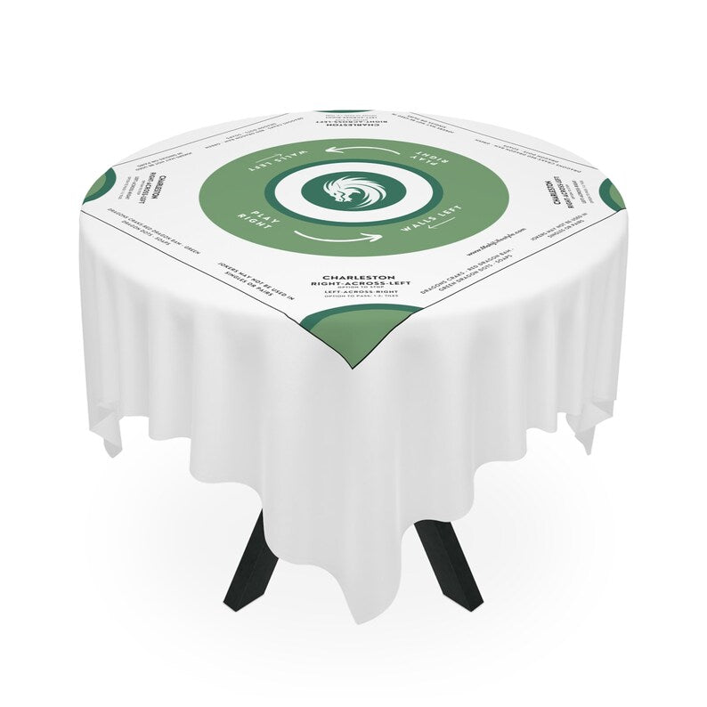 Elegant White and Green Mahjong Tablecloth - Perfect for Game Nights