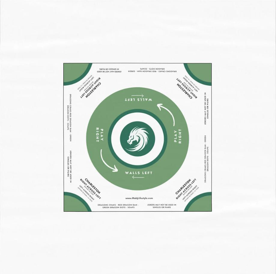 Elegant White and Green Mahjong Tablecloth - Perfect for Game Nights