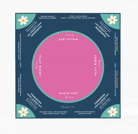 Mahjong instructional tablecloth gift for her, Blue and Pink Floral Mahjong Tablecloth - easy-to-follow mah-jongg tablecloth