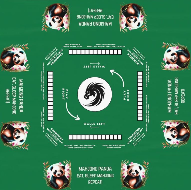 Personalized Panda designed Mahjong Tablecloth  Easy-to-Follow Rules and Instructions  55.1 x 55.1 Size