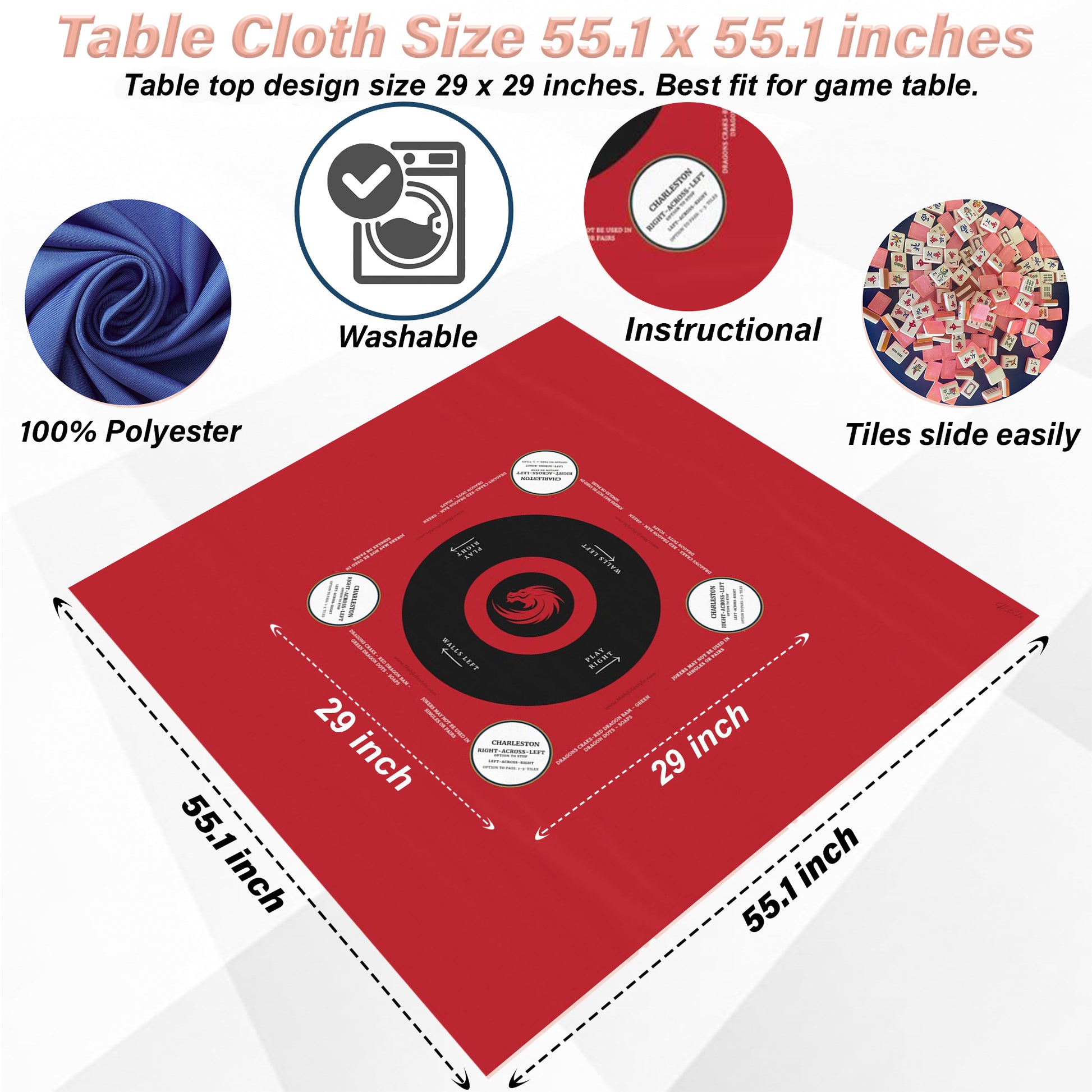Red and white circle Mahjong tablecloth-easy-to-follow mah-jong tablecloth