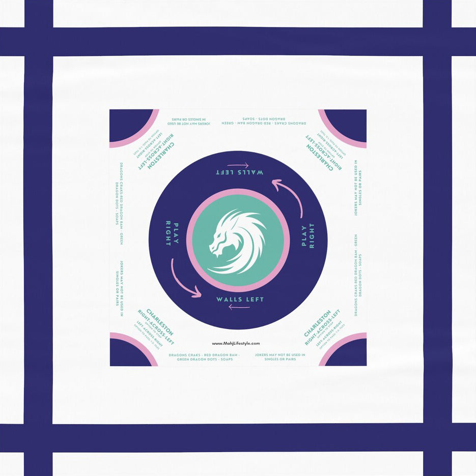 Striped Mahjong Tablecloth - White, Sky Blue, Dark Blue - Mahjong Game Night Essential