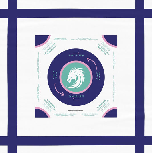 Striped Mahjong Tablecloth - White, Sky Blue, Dark Blue - Mahjong Game Night Essential