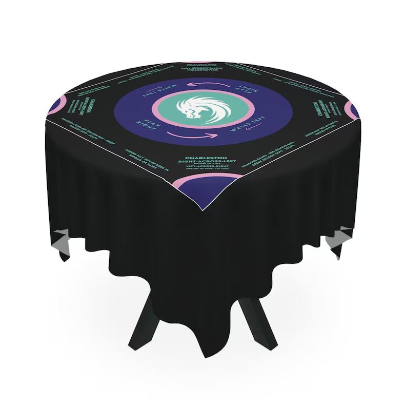 Vibrant Black, Purple, and Blue Mahjong Tablecloth - Handmade for Game Nights