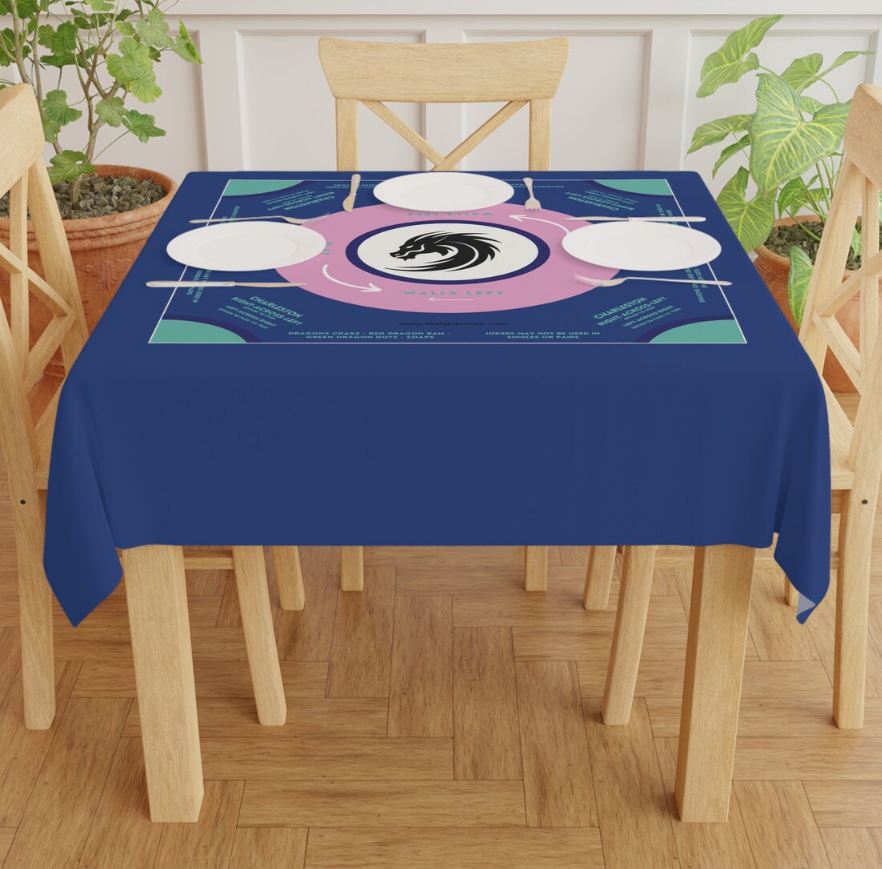 Vibrant Blue Mahjong Tablecloth - Perfect for Game Nights, with instructions