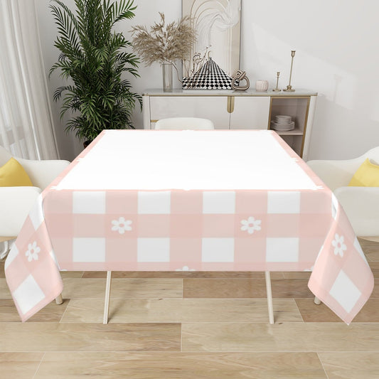 Pink Gingham Mahjong Tablecloth – 60 Inch | Blush Check Floral Design
