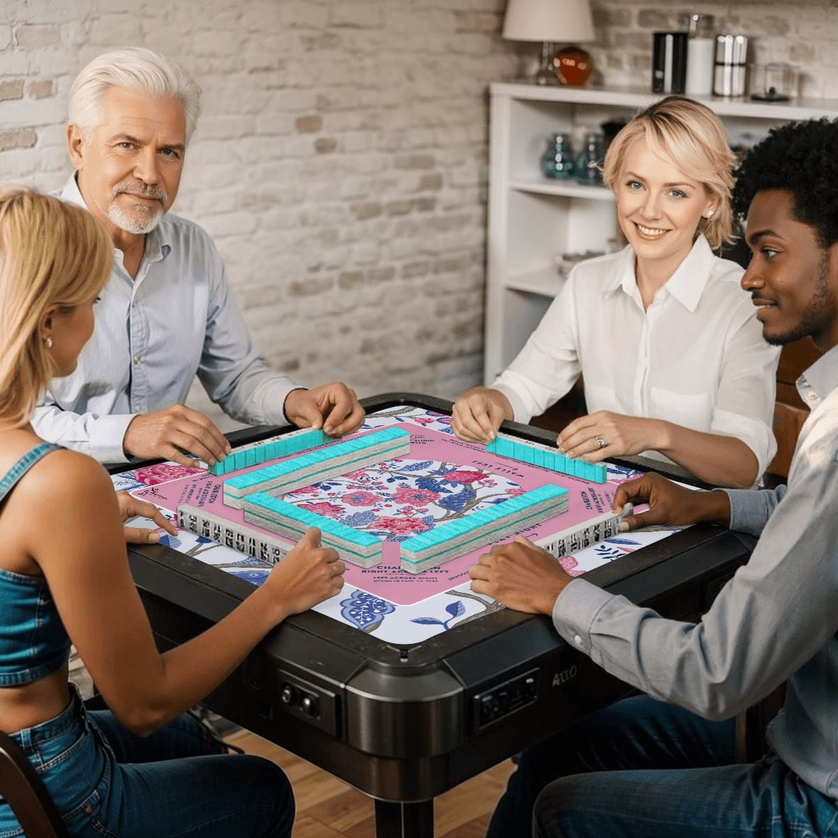 Pink Floral Mahjong Mat with Storage Case