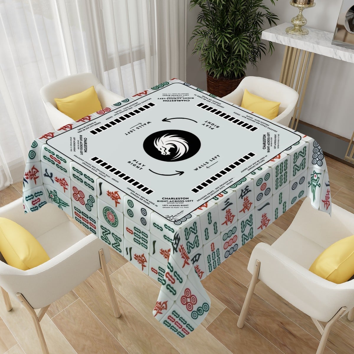 Mahjong Tile Tablecloth – 60” Square | Classic Tile Pattern Design