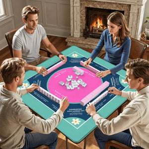 Teal Flower Design Mahjong Mat 31.5 x 31.5, For Game Night for Mahjong Fans