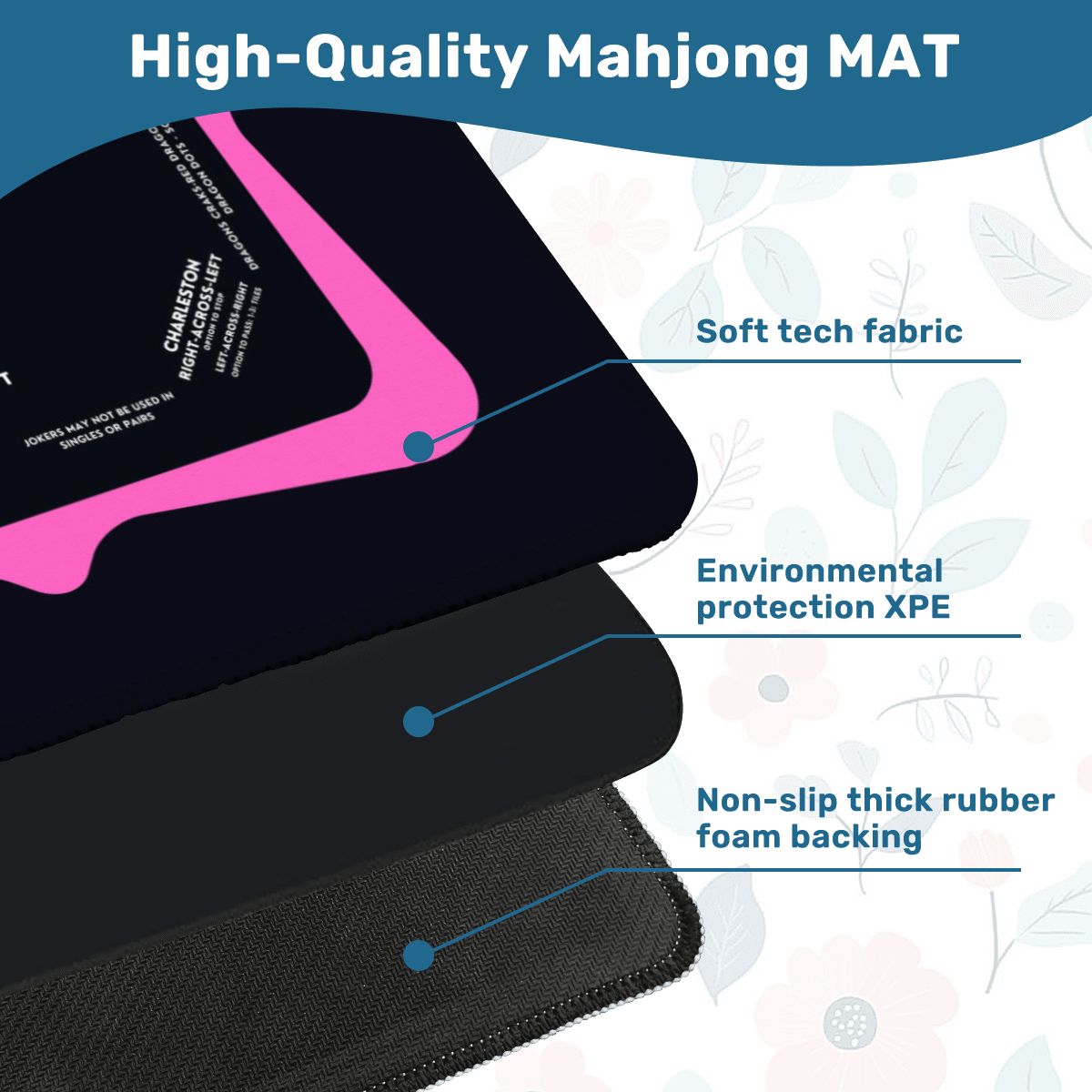 Mahjong mat pink and black color  31.5"x31.5
