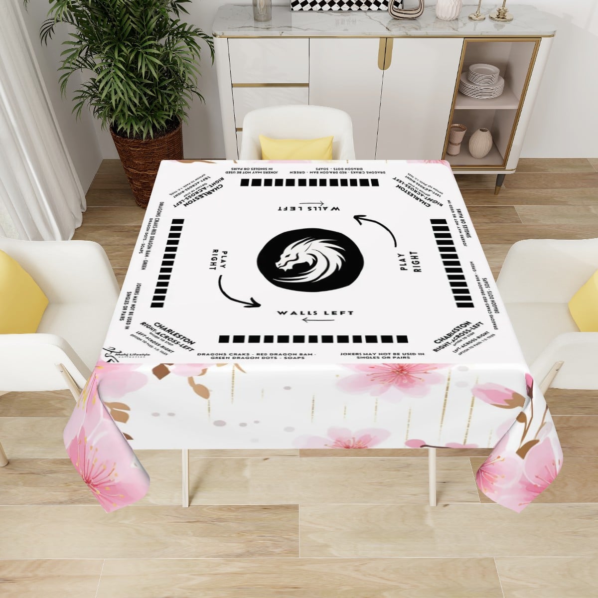 Floral Mahjong Tablecloth – 60 Inch | Soft Blossom Design