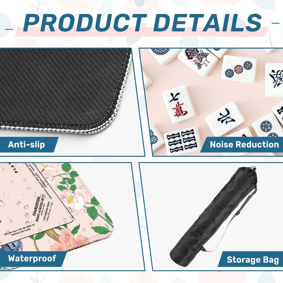 Blue Bird Mahjong Mat with Storage Case