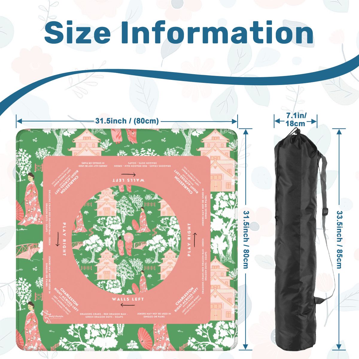 Pink and Green Mahjong Mat 31.5 x 31.5 - For Great Game Night Experience