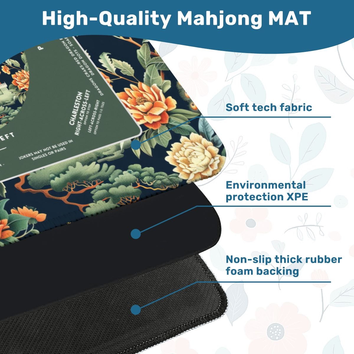 Green Peacock Chinoiserie Mahjong Mat with Storage Case