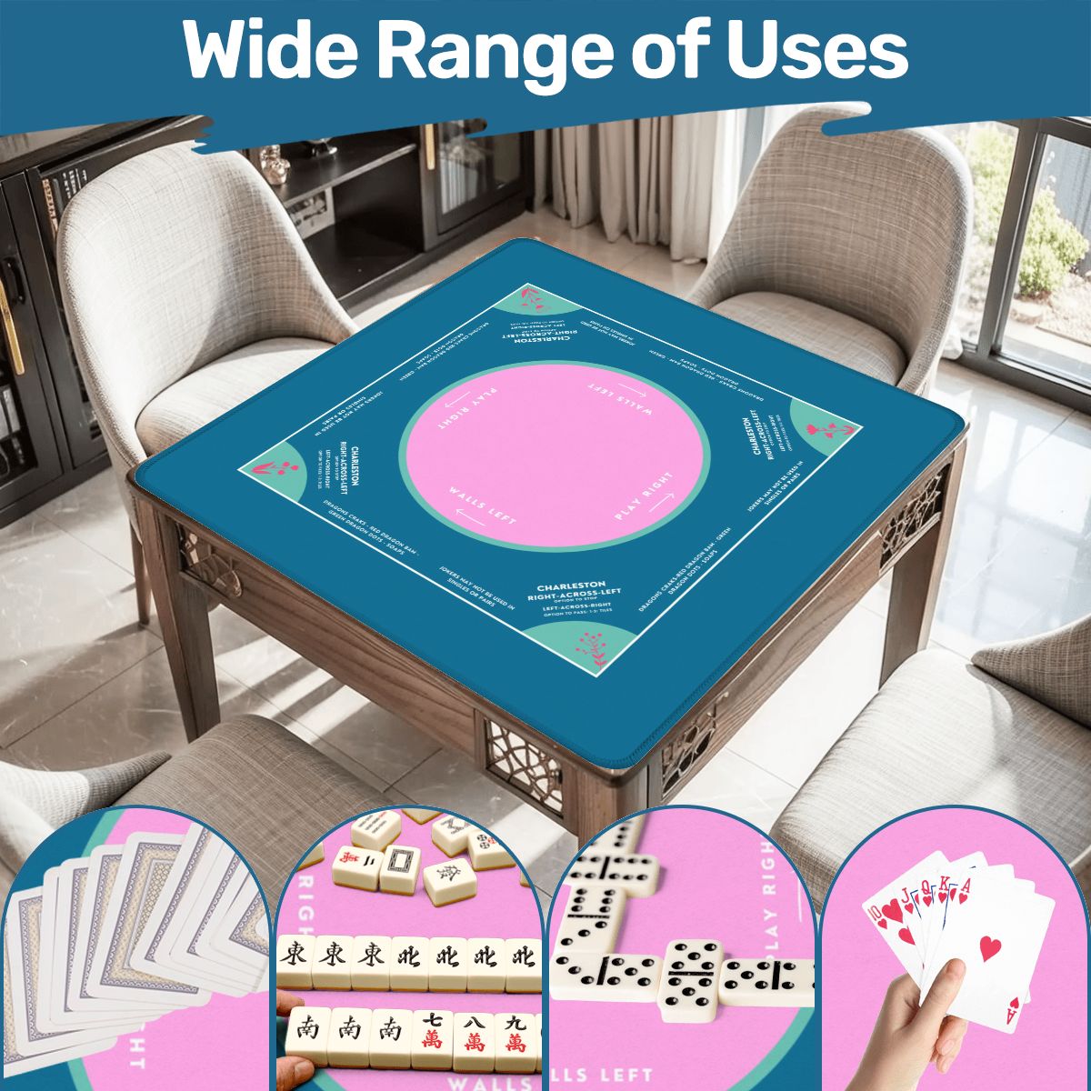 Blue Flower Design for Mahjong Enthusiasts, 31.5 x 31.5