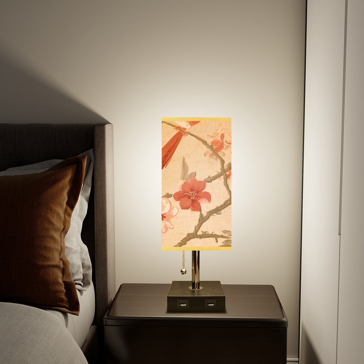 Square Table Lamp with USB Port Gold Trim