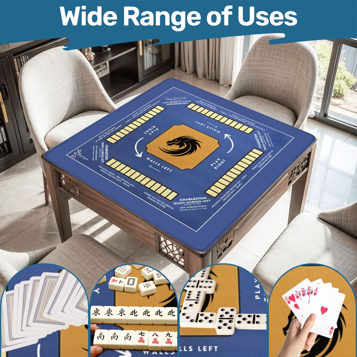 Blue Mahjong Mat 31.5 x 31.5 - Durable Surface for Great Game Night Experiences