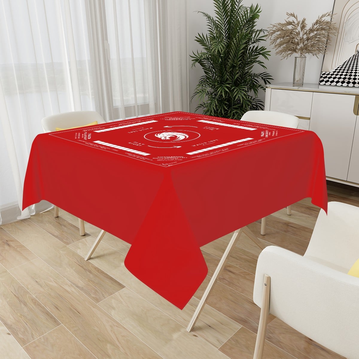 Red Dragon Mahjong Tablecloth – 60 Inch | Bold Game Table Design