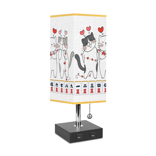 Square Table Lamp with USB Port Gold Trim