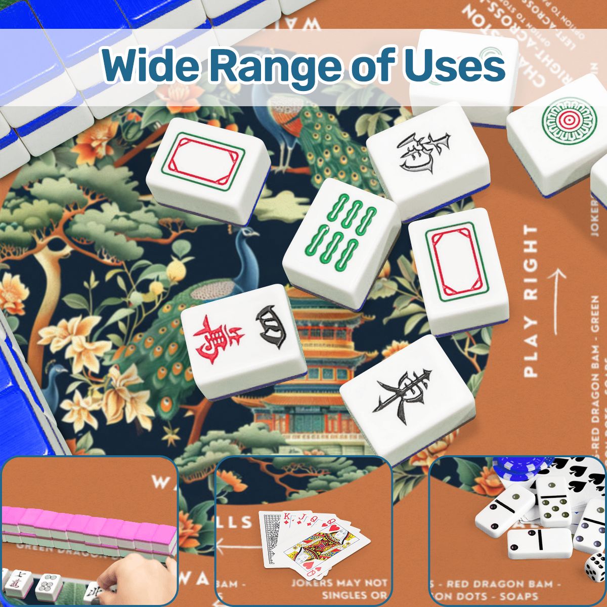 Orange Peacock Mahjong Mat 31.5 x 31.5 - For Ultimate Game Night Experience