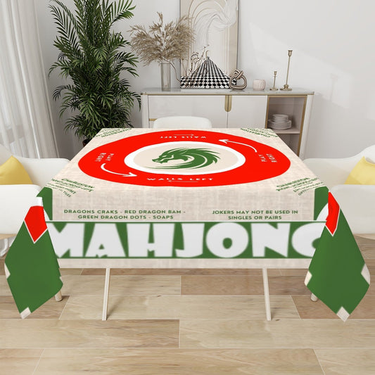Mahjong Statement Tablecloth | Red, Green & White Graphic Design