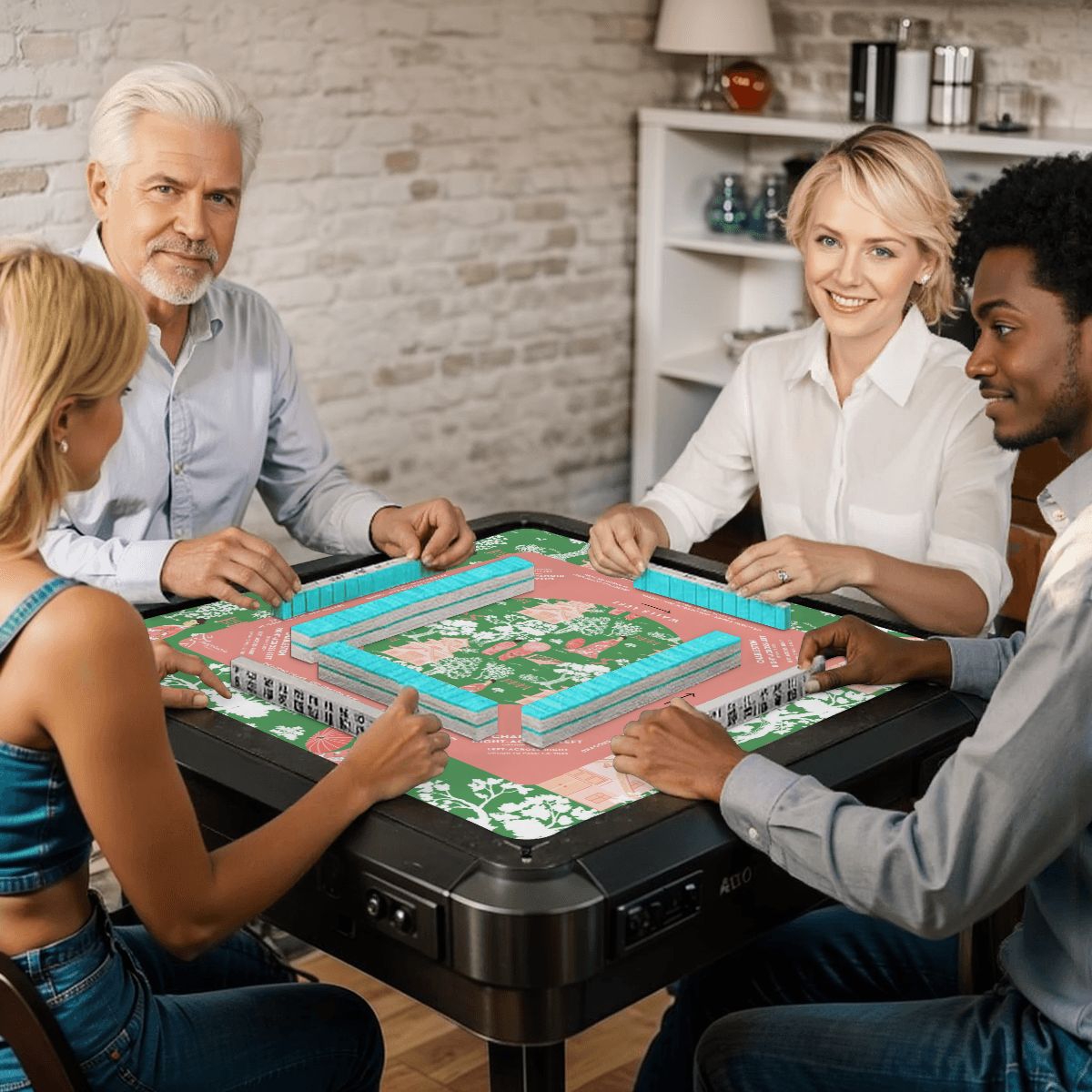 Pink and Green Mahjong Mat 31.5 x 31.5 - For Great Game Night Experience